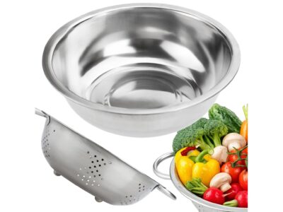 MISKA METALOWA 27CM + DURSZLAK SITKO CEDZAK ZE STALI Z UCHWYTAMI 23CM