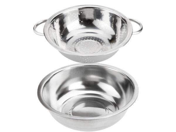 MISKA METALOWA 27CM + DURSZLAK SITKO CEDZAK ZE STALI Z UCHWYTAMI 23CM