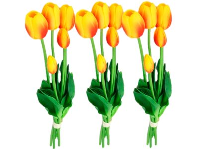 TULIPAN BUKIET SZTUCZNY GUMOWY 46CM (3 kwiaty 5x4cm + pąki) POMARAŃCZOWO-BIAŁY 3SZT