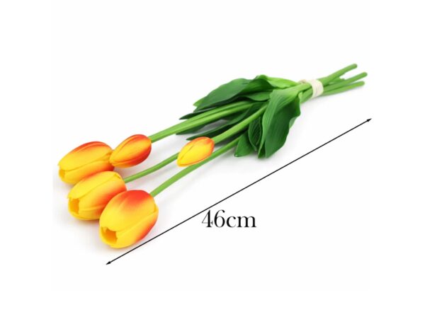 TULIPAN BUKIET SZTUCZNY GUMOWY 46CM (3 kwiaty 5x4cm + pąki) POMARAŃCZOWO-BIAŁY 3SZT