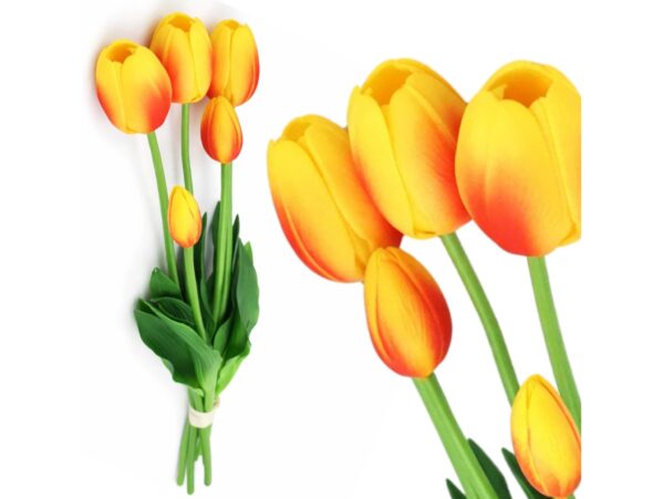 TULIPAN BUKIET SZTUCZNY GUMOWY 46CM (3 kwiaty 5x4cm + pąki) - pomarańczowo-czerwony