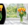 TULIPAN BUKIET SZTUCZNY GUMOWY 46CM (3 kwiaty 5x4cm + pąki) - pomarańczowo-czerwony