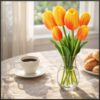 TULIPAN BUKIET SZTUCZNY GUMOWY 46CM (3 kwiaty 5x4cm + pąki) - pomarańczowo-czerwony