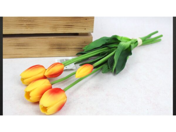 TULIPAN BUKIET SZTUCZNY GUMOWY 46CM (3 kwiaty 5x4cm + pąki) - pomarańczowo-czerwony