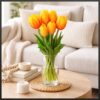 TULIPAN BUKIET SZTUCZNY GUMOWY 46CM (3 kwiaty 5x4cm + pąki) - pomarańczowo-czerwony