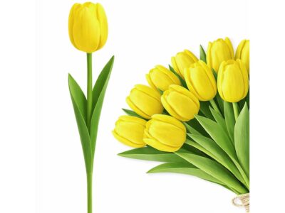 TULIPAN GUMOWY SZTUCZNY 41CM (kwiat 4,5x3,5cm) - żółty