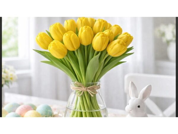 TULIPAN GUMOWY SZTUCZNY 41CM (kwiat 4,5x3,5cm) - żółty