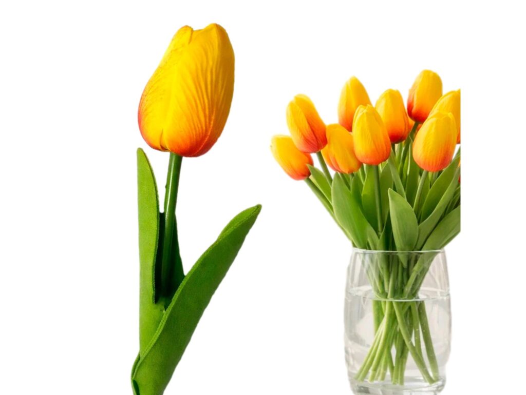 TULIPAN PIANKOWY SZTUCZNY 34CM (kwiat 4,5x3,5cm) - pomarańczowo-czerwony