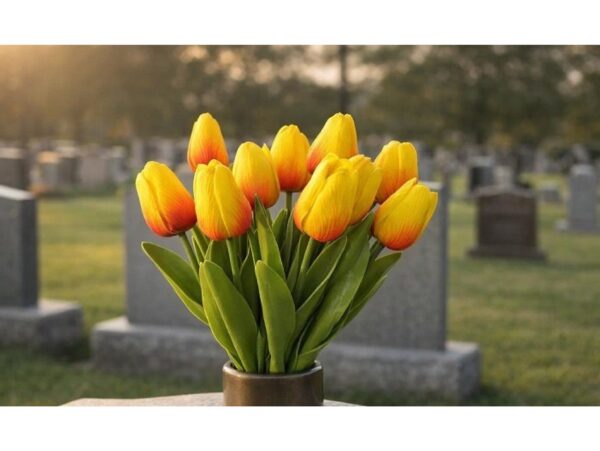 TULIPAN PIANKOWY SZTUCZNY 34CM (kwiat 4,5x3,5cm) - pomarańczowo-czerwony