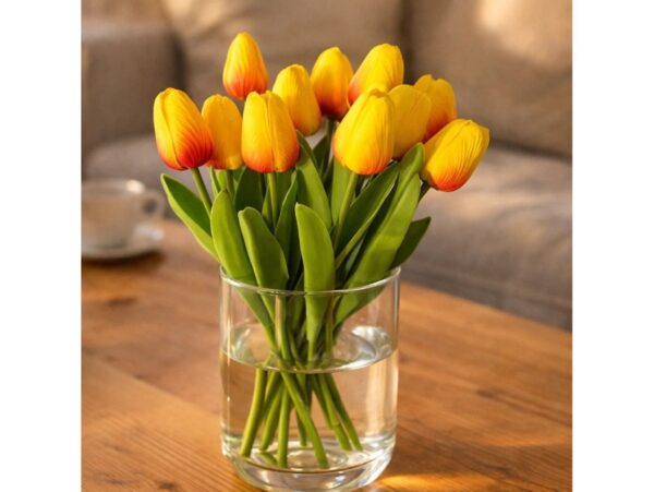 TULIPAN PIANKOWY SZTUCZNY 34CM (kwiat 4,5x3,5cm) - pomarańczowo-czerwony