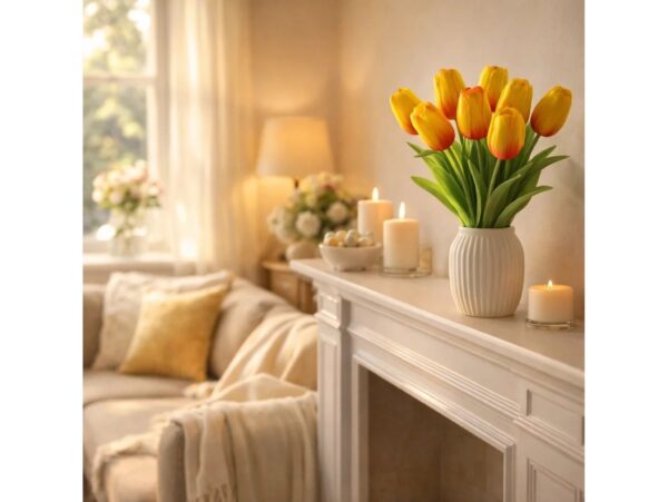 TULIPAN PIANKOWY SZTUCZNY 34CM (kwiat 4,5x3,5cm) - pomarańczowo-czerwony