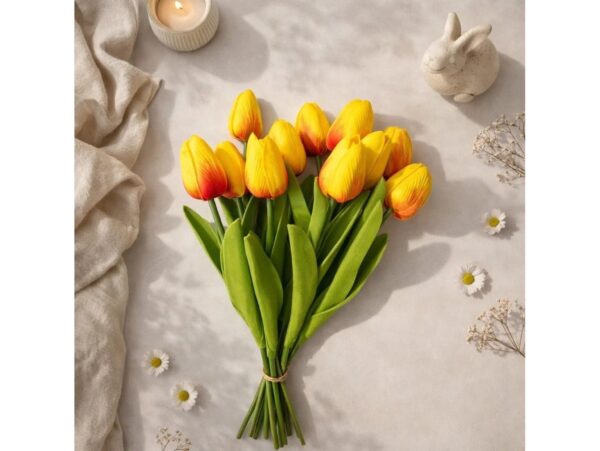 TULIPAN PIANKOWY SZTUCZNY 34CM (kwiat 4,5x3,5cm) - pomarańczowo-czerwony