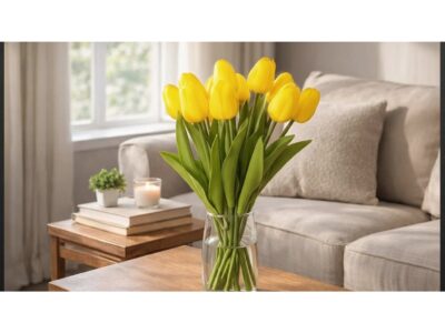 TULIPAN PIANKOWY SZTUCZNY 34CM (kwiat 4,5x3,5cm) - żółty