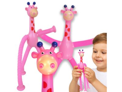 ŻYRAFA ANTYSTRESOWA SENSORYCZNA LED 16CM - różowy