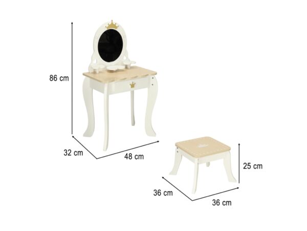IKONKA TOALETKA DREWNIANA DLA DZIEWCZYNKI LULILO BELLA LUSTRO TABORET AKCESORIA