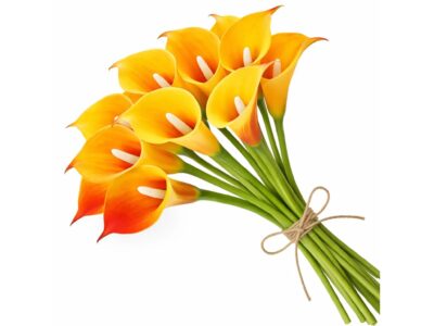 KALIA GUMOWA SZTUCZNA 31CM (kwiat 8x5cm) POMARANCZOWO-ŻÓŁTY 12SZT