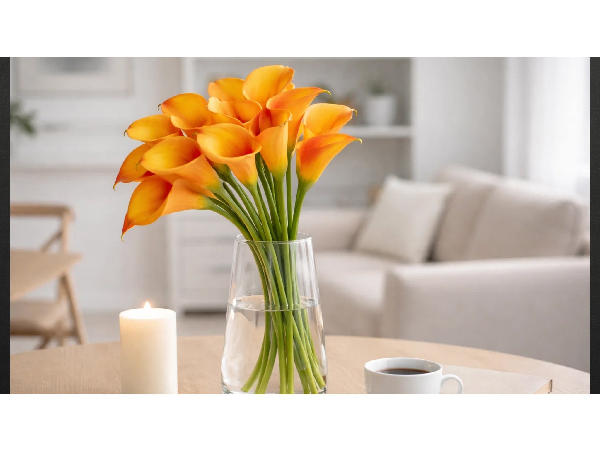 KALIA GUMOWA SZTUCZNA 31CM (kwiat 8x5cm) POMARANCZOWO-ŻÓŁTY 12SZT