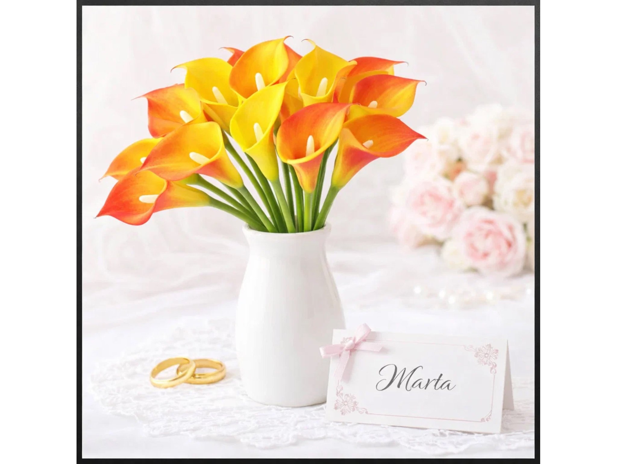 KALIA GUMOWA SZTUCZNA 31CM (kwiat 8x5cm) POMARANCZOWO-ŻÓŁTY 12SZT