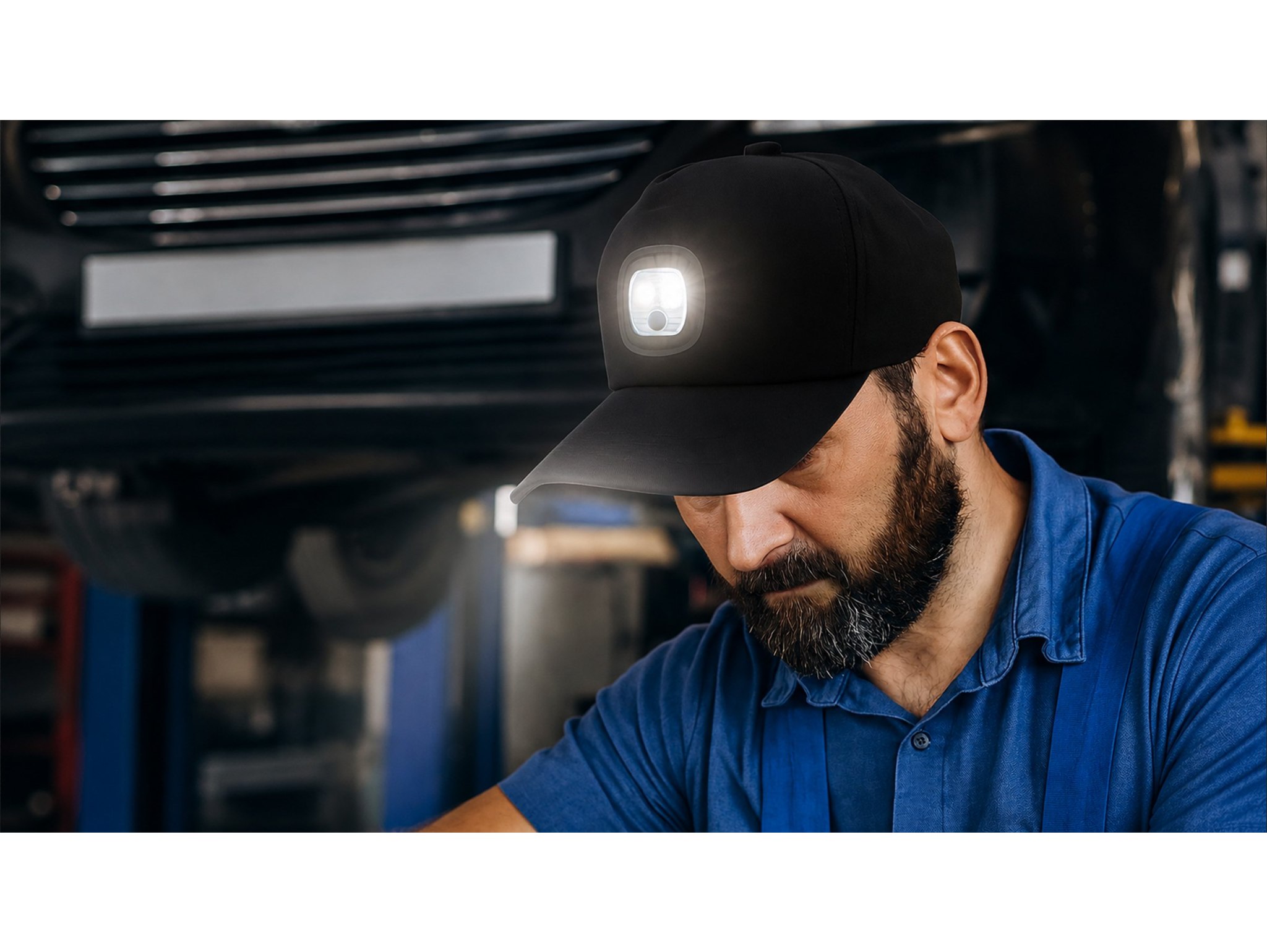 CZAPKA Z DASZKIEM Z OŚWIETLENIEM LED + LAMPKA LED DO CZAPKI Z LAMPKĄ LED 3 TRYBY