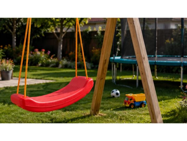HUŚTAWKA DESKA PLASTIKOWA 43cm - czerwony/pomarańczowy sznur