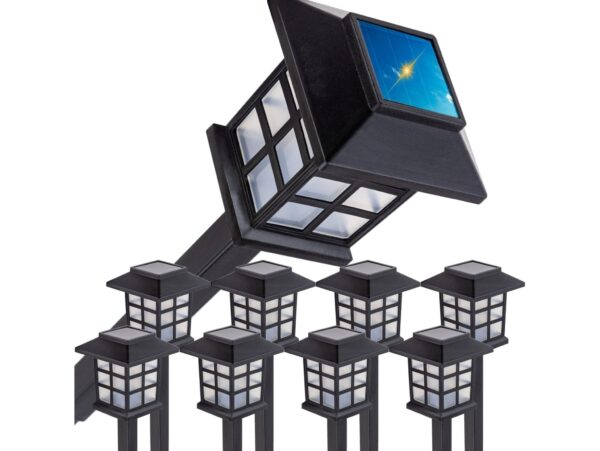 LAMPA SOLARNA LED LATARNIA 28CM ZIMNY BIAŁY 8 SZT