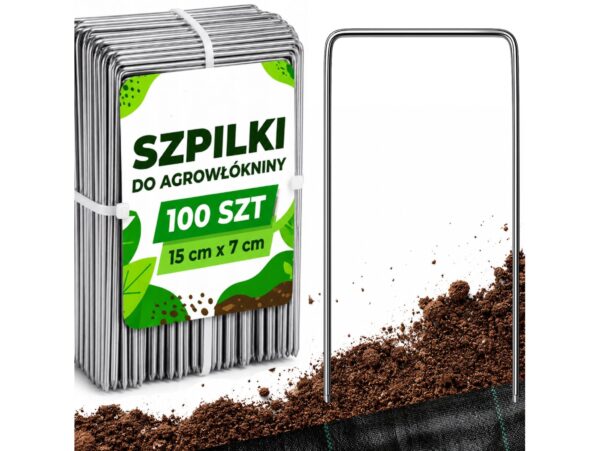 SZPILKI DO AGROWŁÓKNINY METALOWE 100SZT 150 mm x 70 mm