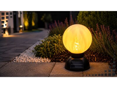 LAMPION SOLARNY KULA Z PODSTAWĄ 30x18 3 DIODY