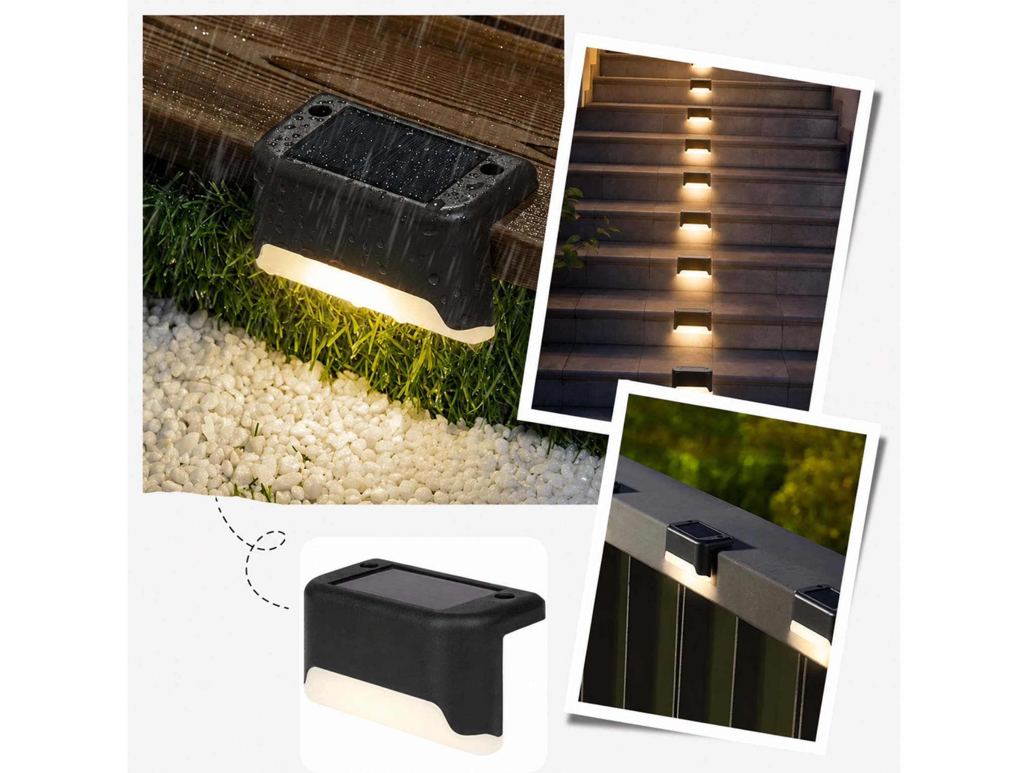 LAMPKA LAMPA SOLARNA KRAWĘDZIOWA 1 LED 8x4,5x4,2cm - czarny/ciepły biały mleczny klosz 8 szt