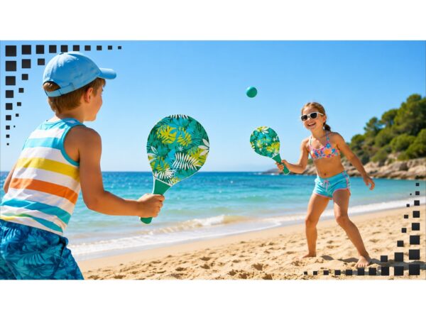 PALETKI DREWNIANE DO PADDLE PLAŻOWE ZESTAW 2 PALETKI+PIŁKA - wzór 1