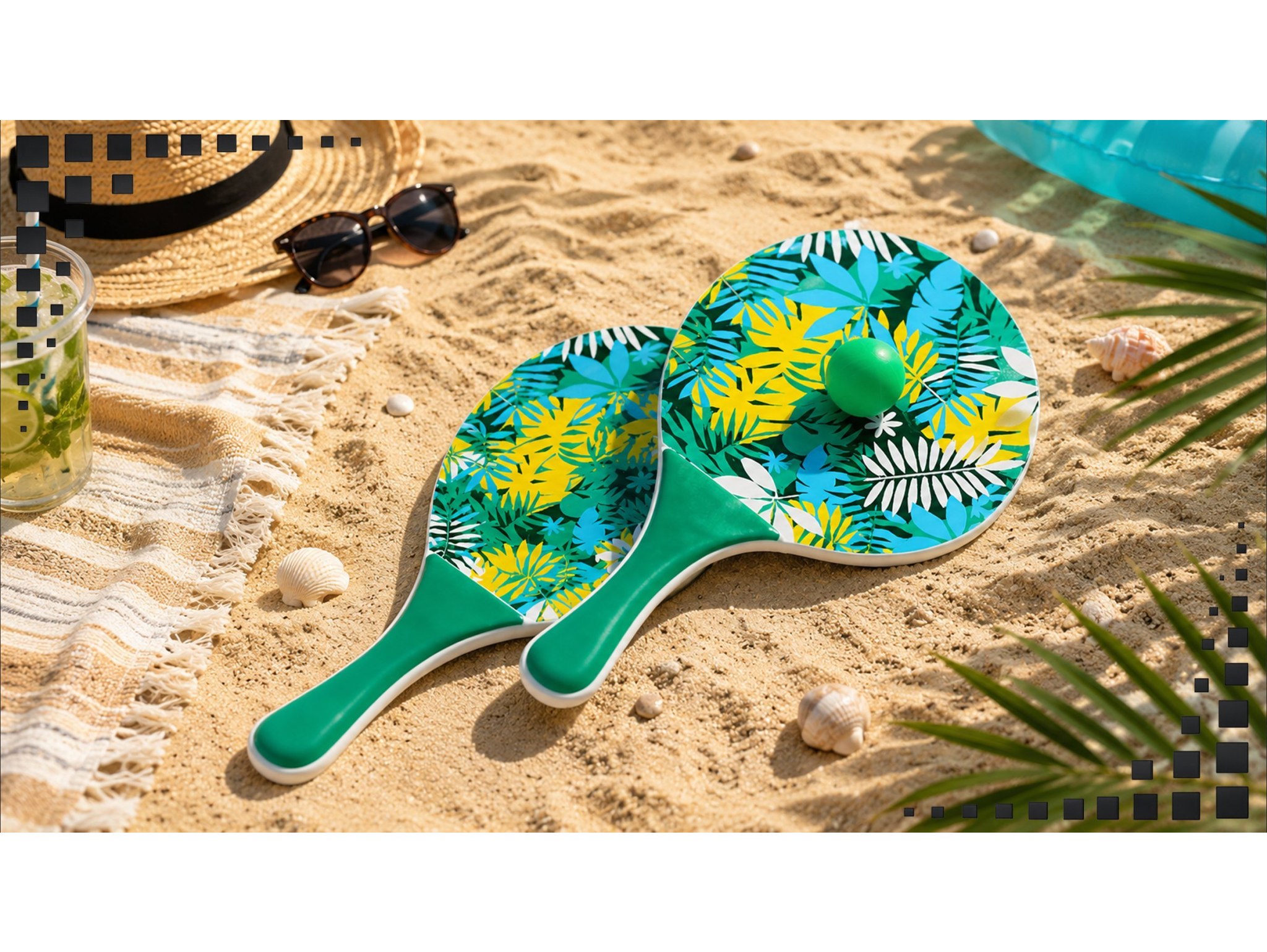 PALETKI DREWNIANE DO PADDLE PLAŻOWE ZESTAW 2 PALETKI+PIŁKA - wzór 1
