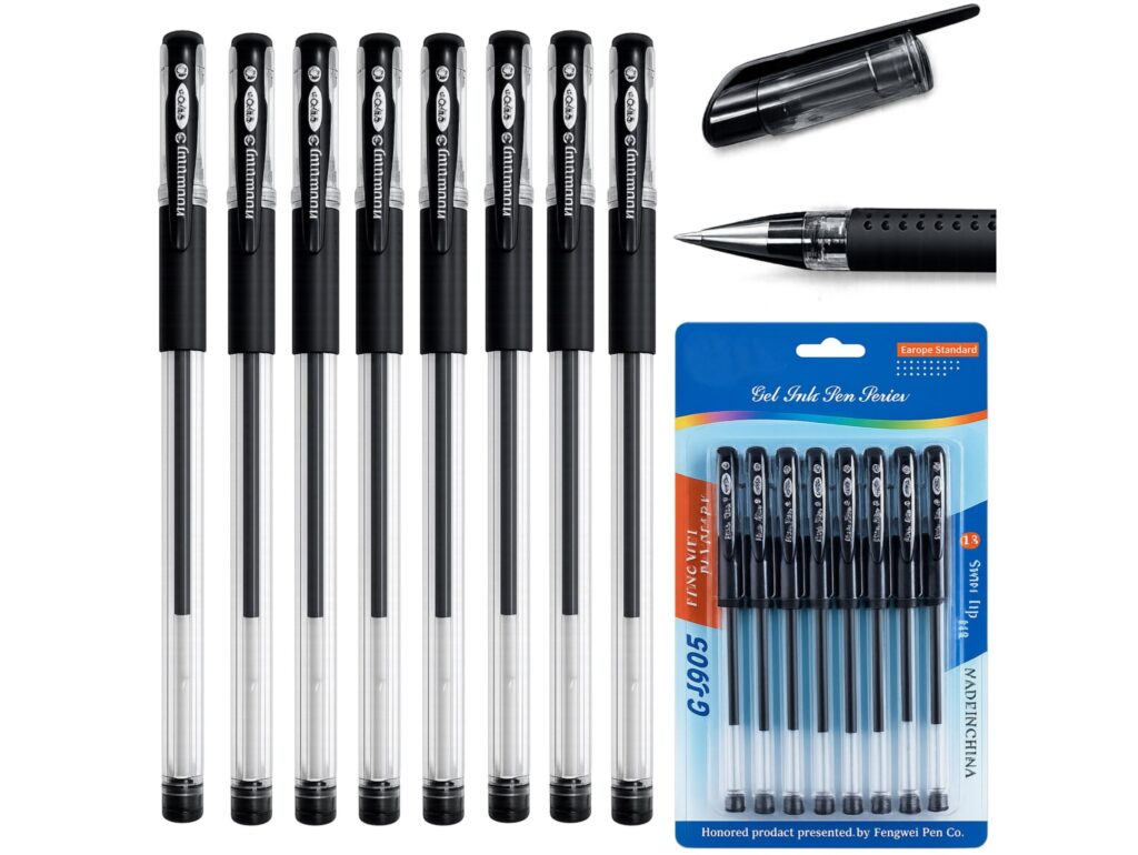 DŁUGOPISY ŻELOWE CIENKOPISY 0.5mm 8SZT - czarny