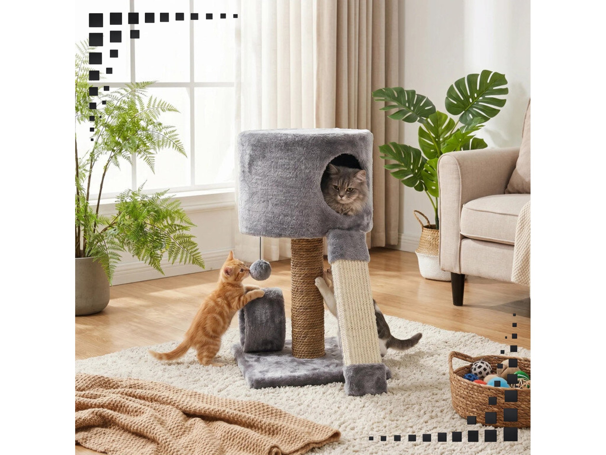 DRAPAK DLA KOTA DOMEK WIEŻA DRZEWKO 3 POZIOMY 53cm