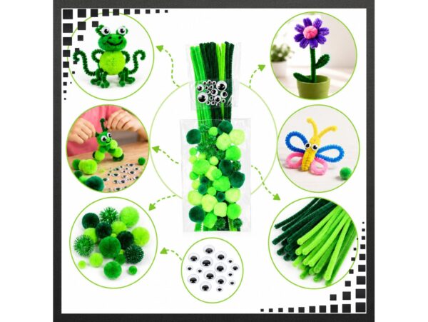 DRUCIKI Z POMPONAMI I OCZAMI ZESTAW KREATYWNY - zielony