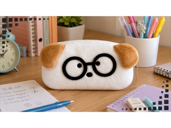 PIÓRNIK SZKOLNY MATERIAŁOWY ZWIERZAK W OKULARACH 19x13CM - pies