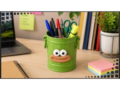 POJEMNIK ORGANIZER NA DŁUGOPISY KOSZ NA ŚMIECI Z OCZAMI 9,5x8CM