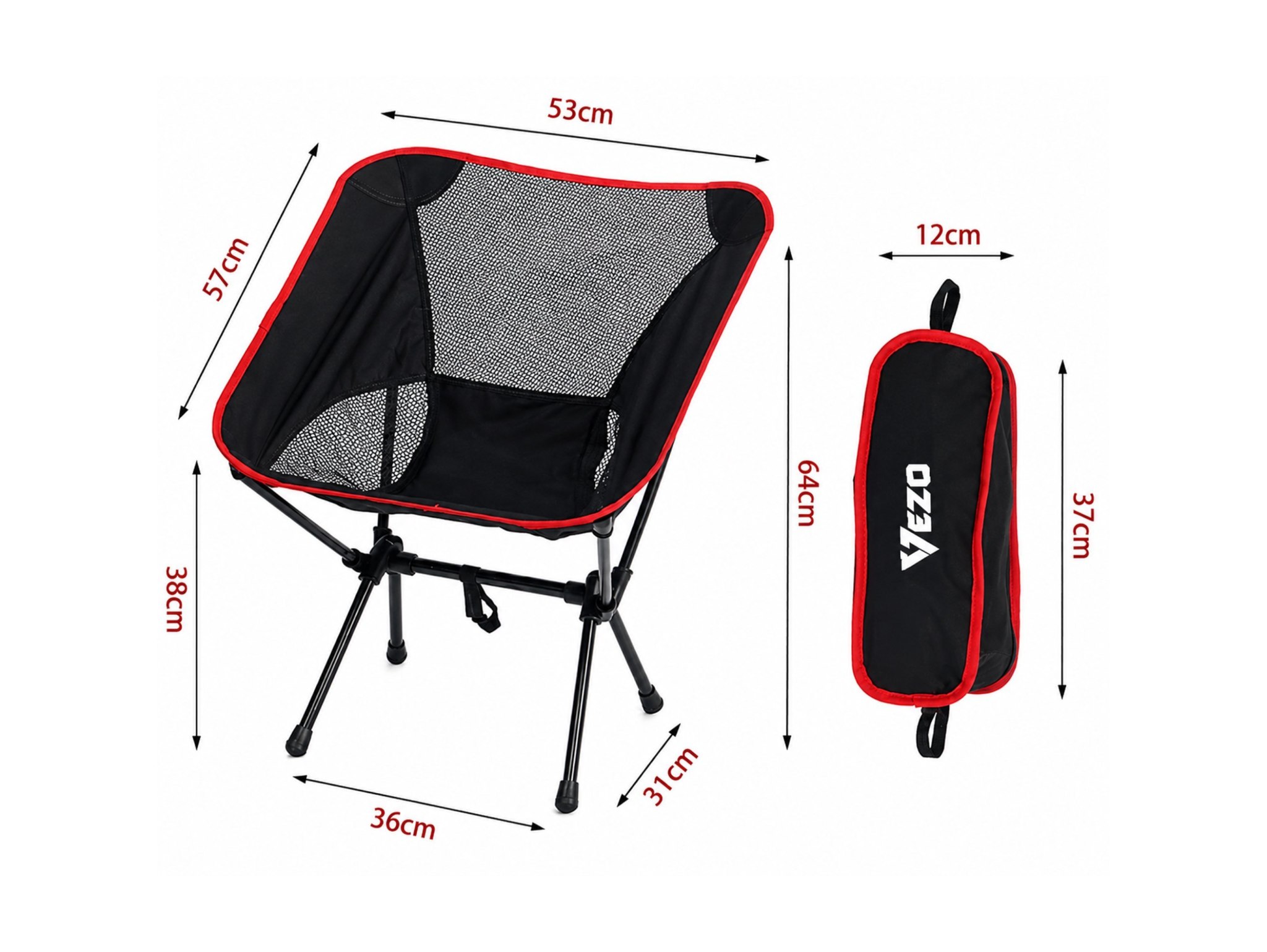 VEZO KRZESŁO TURYSTYCZNE WĘDKARSKIE SKŁADANE 120KG 65x46x5cm - czerwony